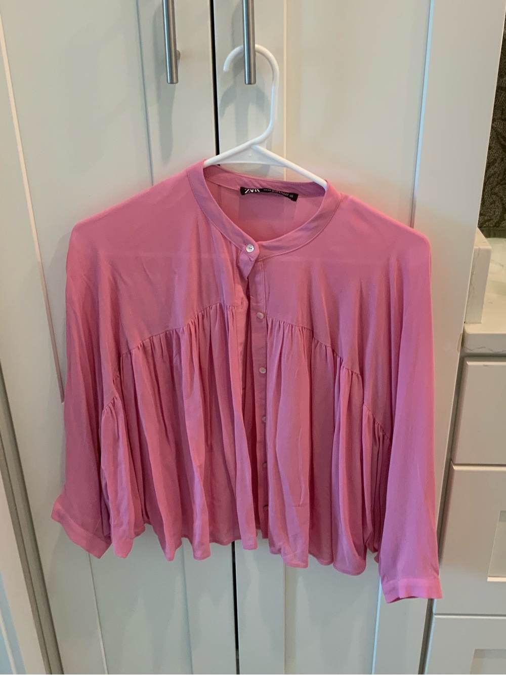 Zara Pink Button-Front Pleated Blouse